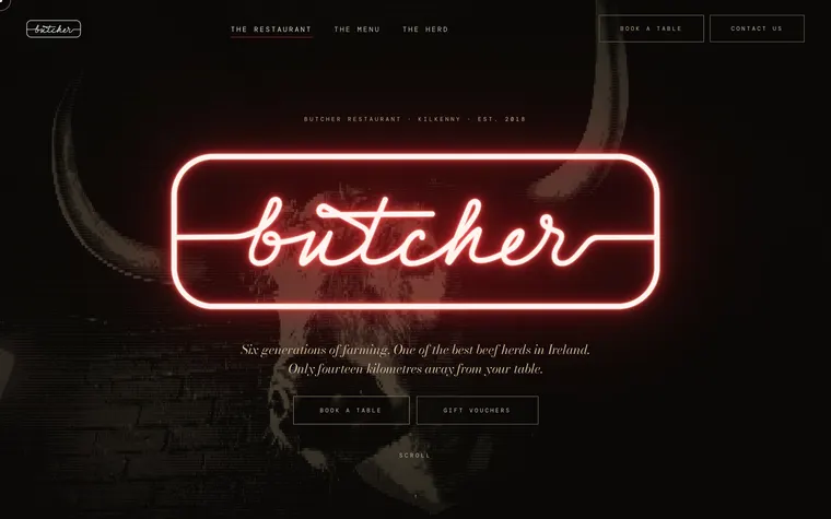 The Butcher steakhouse website as it is now.