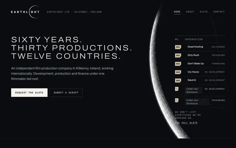 The Earthlight website as it is now.